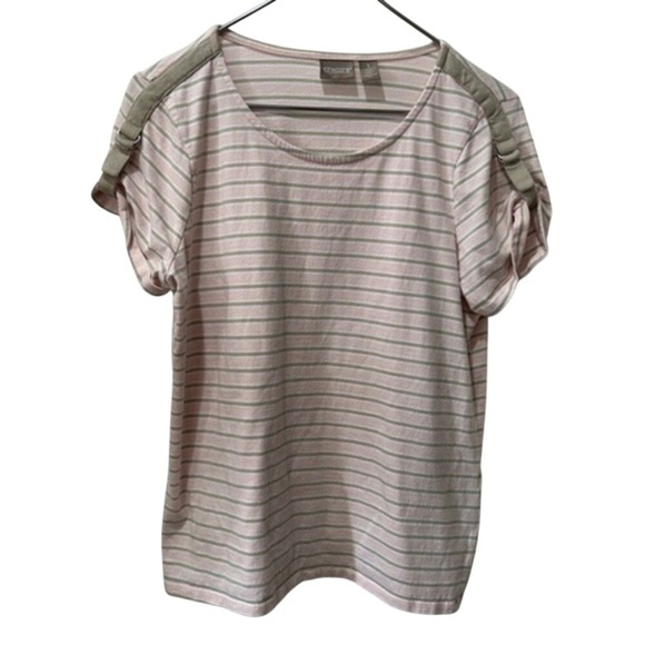 Chicos size 1 medium Pink tan Stripe T Shirt Short Sleeve Casual - Picture 1 of 4